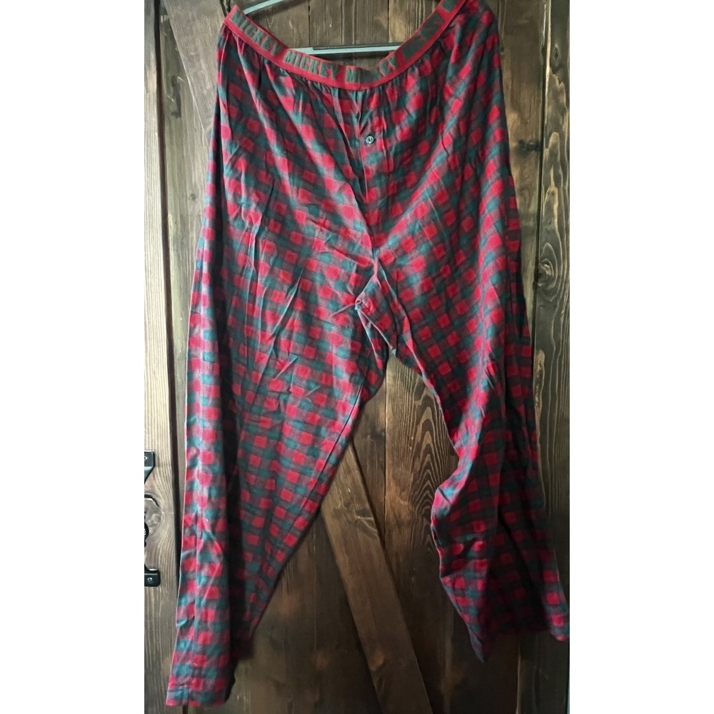 Disney Store Mickey Lounge Pants XL Red Green Checkered Pajama Button Fly Nwot